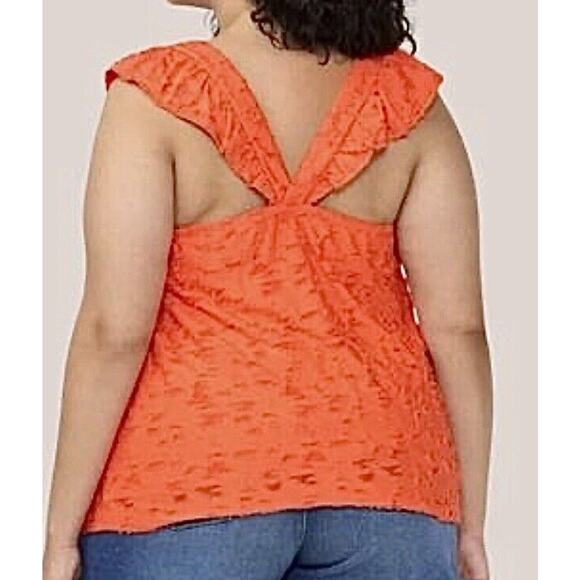 Lauren Conrad Flocked Ruffle Sleeveless Tank Top 3X Women's Shirt Spanish Coral - Picture 2 of 16